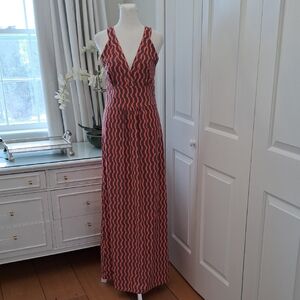 Ellie Kai Womens Luxury Boutique Coral/Brown Stretch Halter Maxi Dress 6